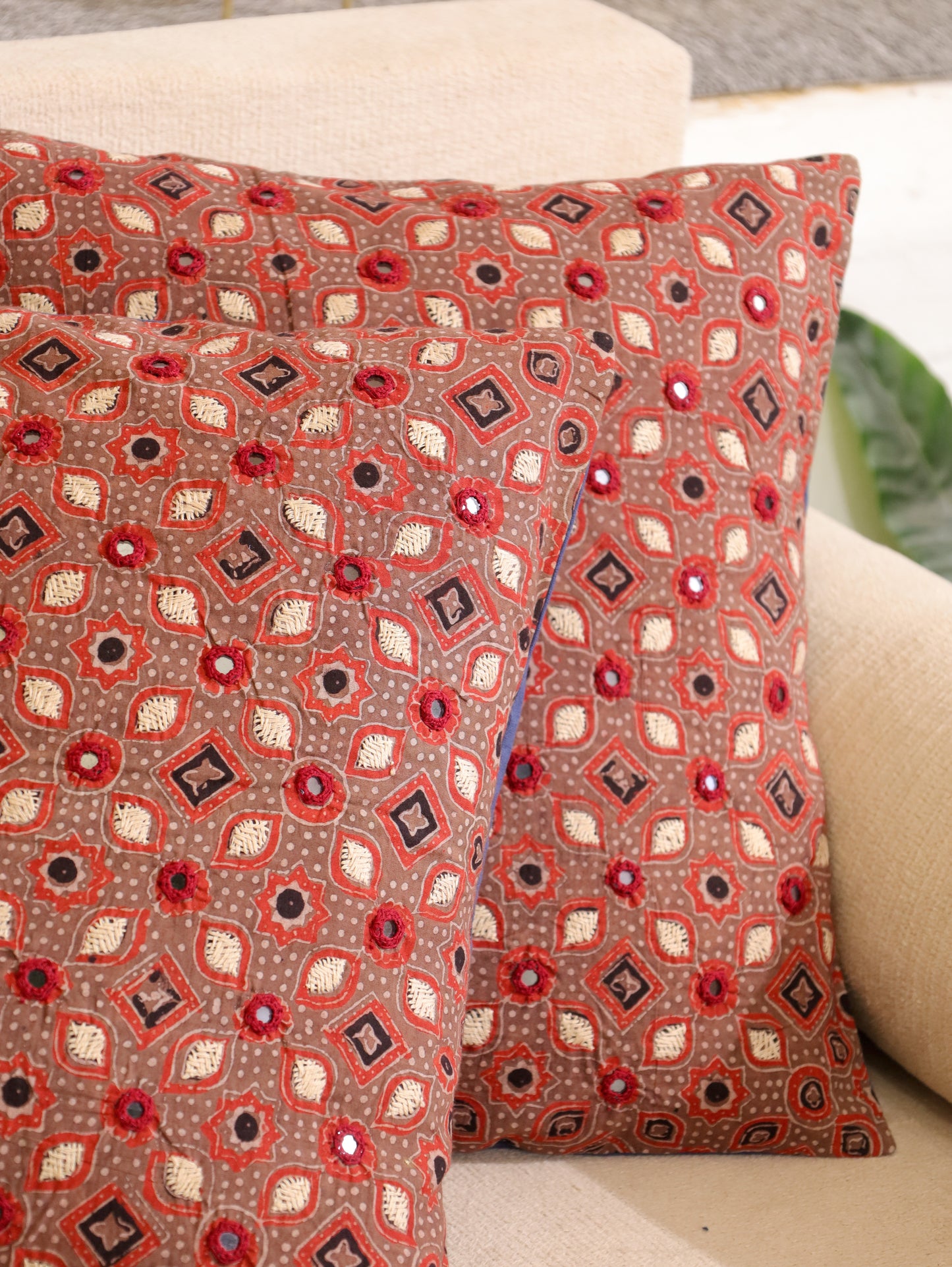 Desert Bloom Handcrafted Ajrakh Cushion Cover