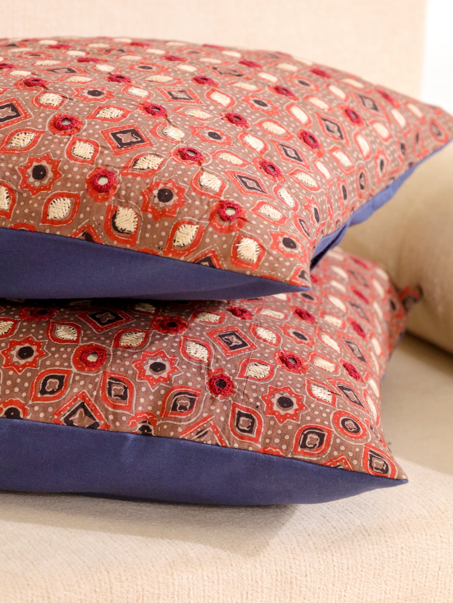 Desert Bloom Handcrafted Ajrakh Cushion Cover