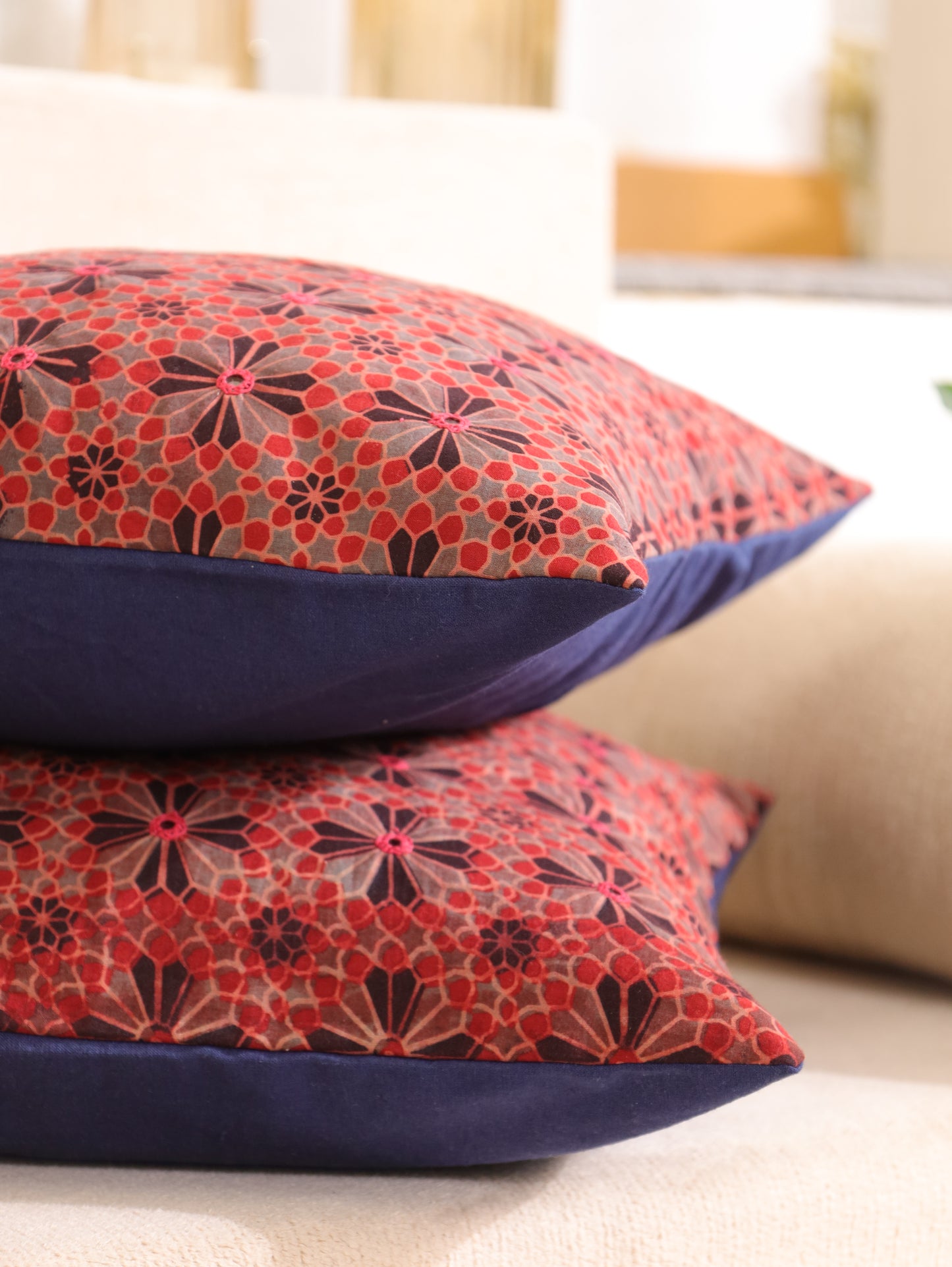 Mystic Threads Handcrafted Ajrakh Cushion Cover