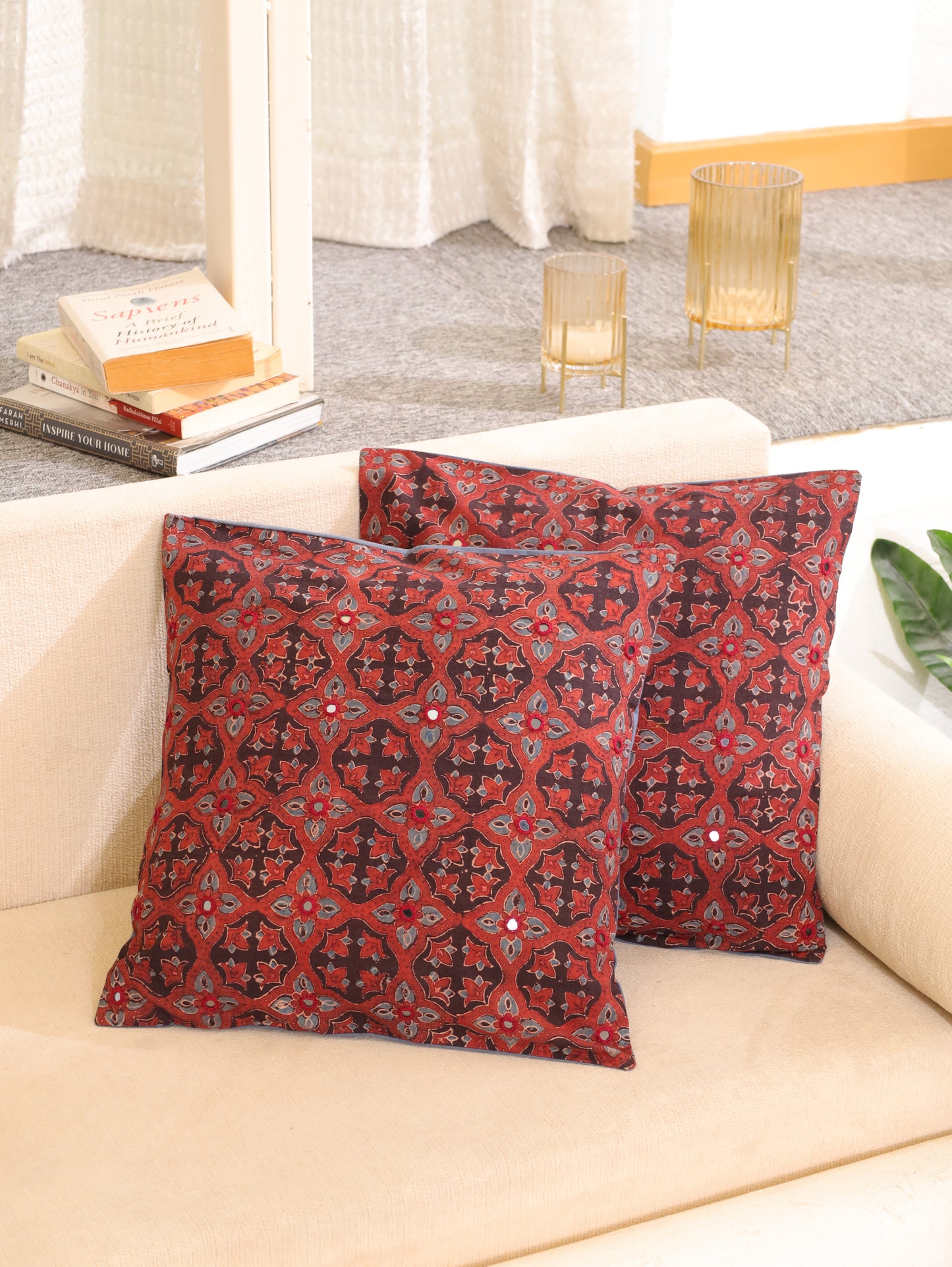 Earthy Luxe Handcrafted Ajrakh Cushion Cover