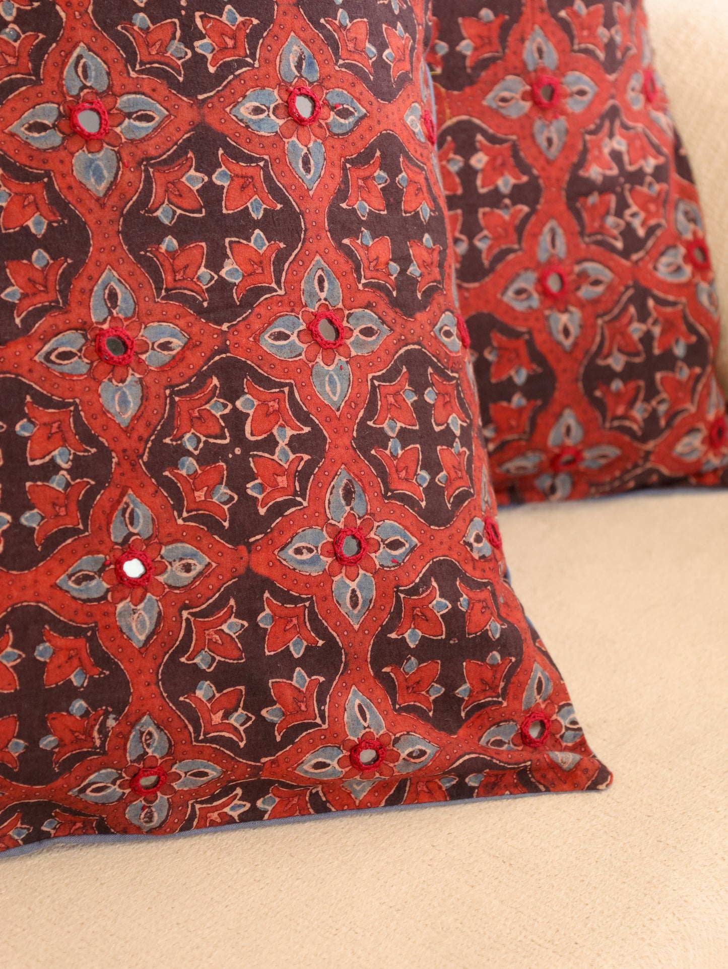 Earthy Luxe Handcrafted Ajrakh Cushion Cover