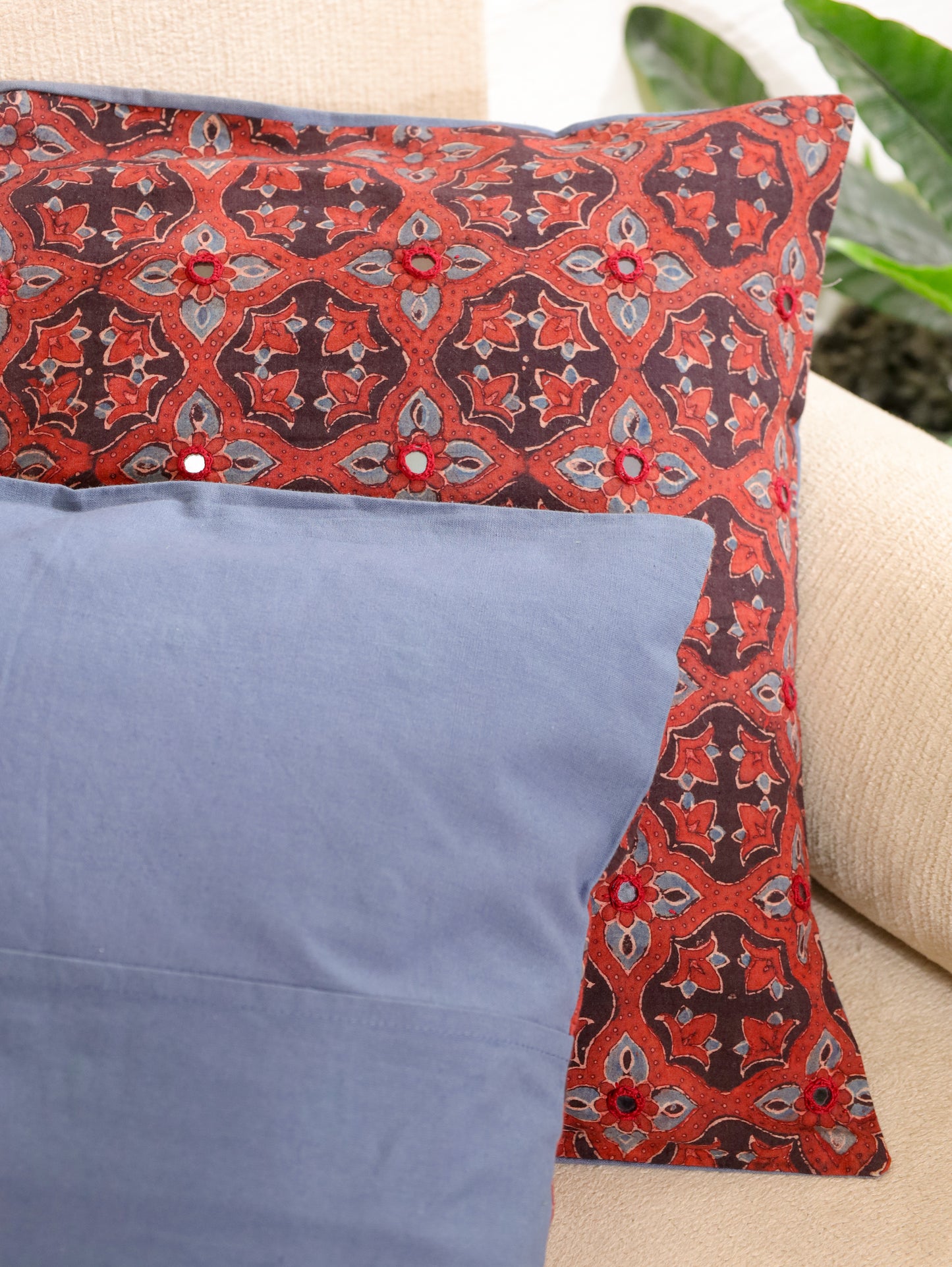 Earthy Luxe Handcrafted Ajrakh Cushion Cover
