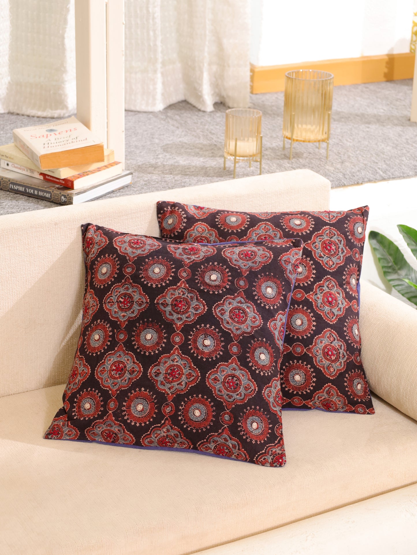 Bhoomi Rang Handcrafted Ajrakh Cushion Cover