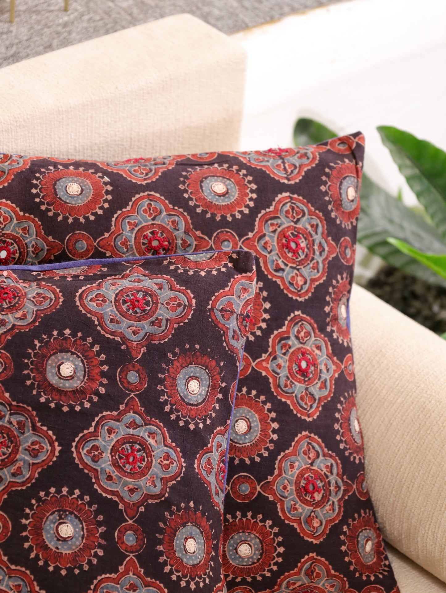 Bhoomi Rang Handcrafted Ajrakh Cushion Cover