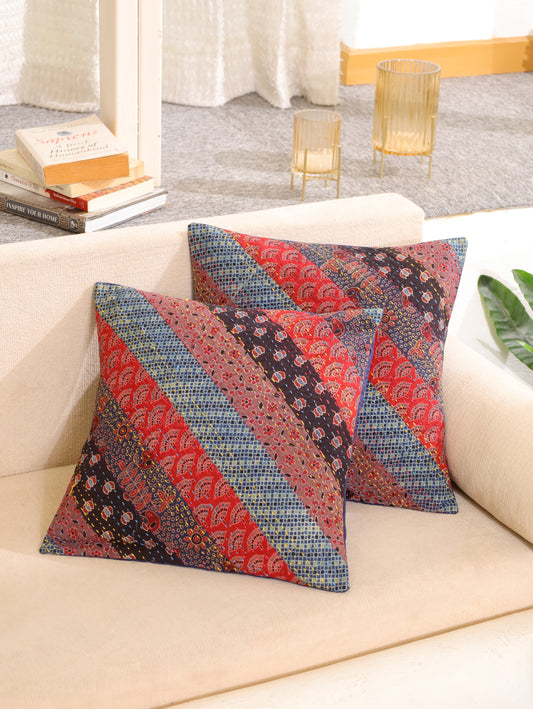 Kantha Bliss Handcrafted Ajrakh Cushion Cover