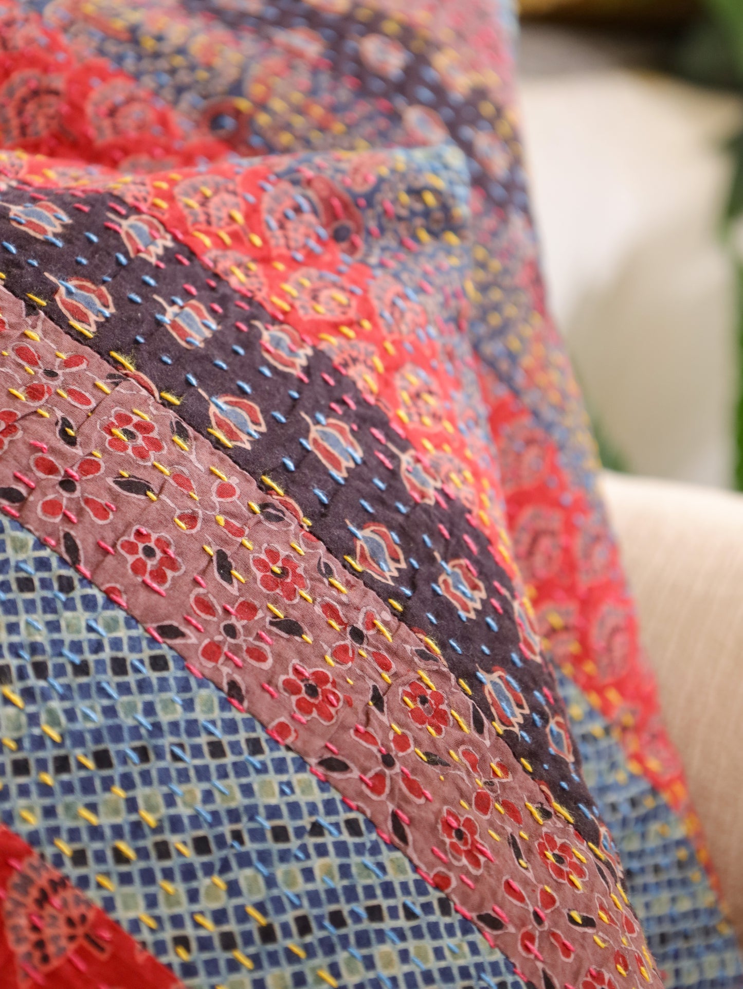 Kantha Bliss Handcrafted Ajrakh Cushion Cover