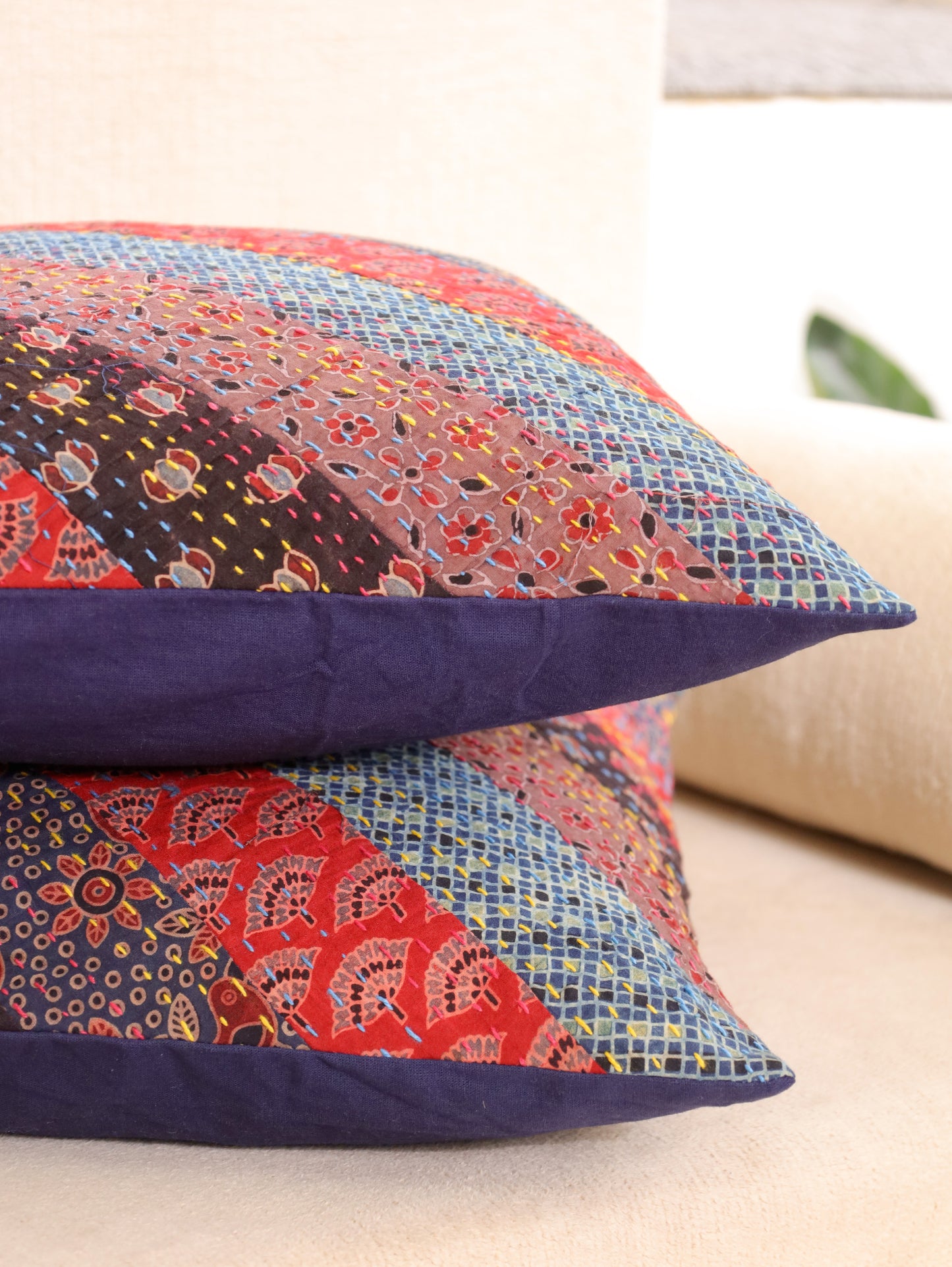 Kantha Bliss Handcrafted Ajrakh Cushion Cover