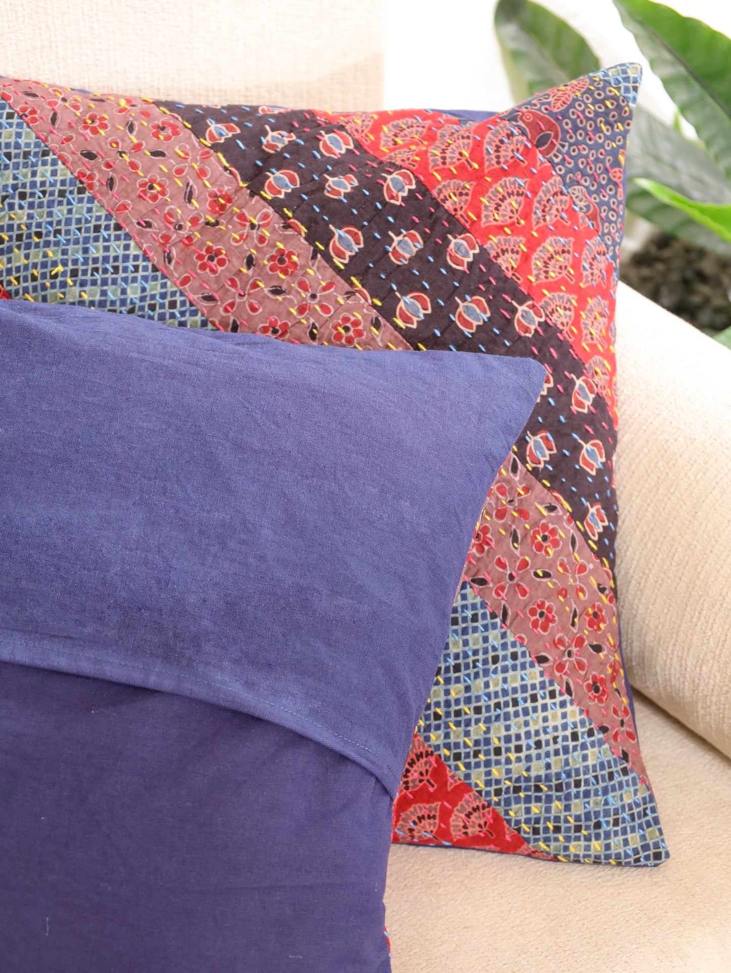 Kantha Bliss Handcrafted Ajrakh Cushion Cover