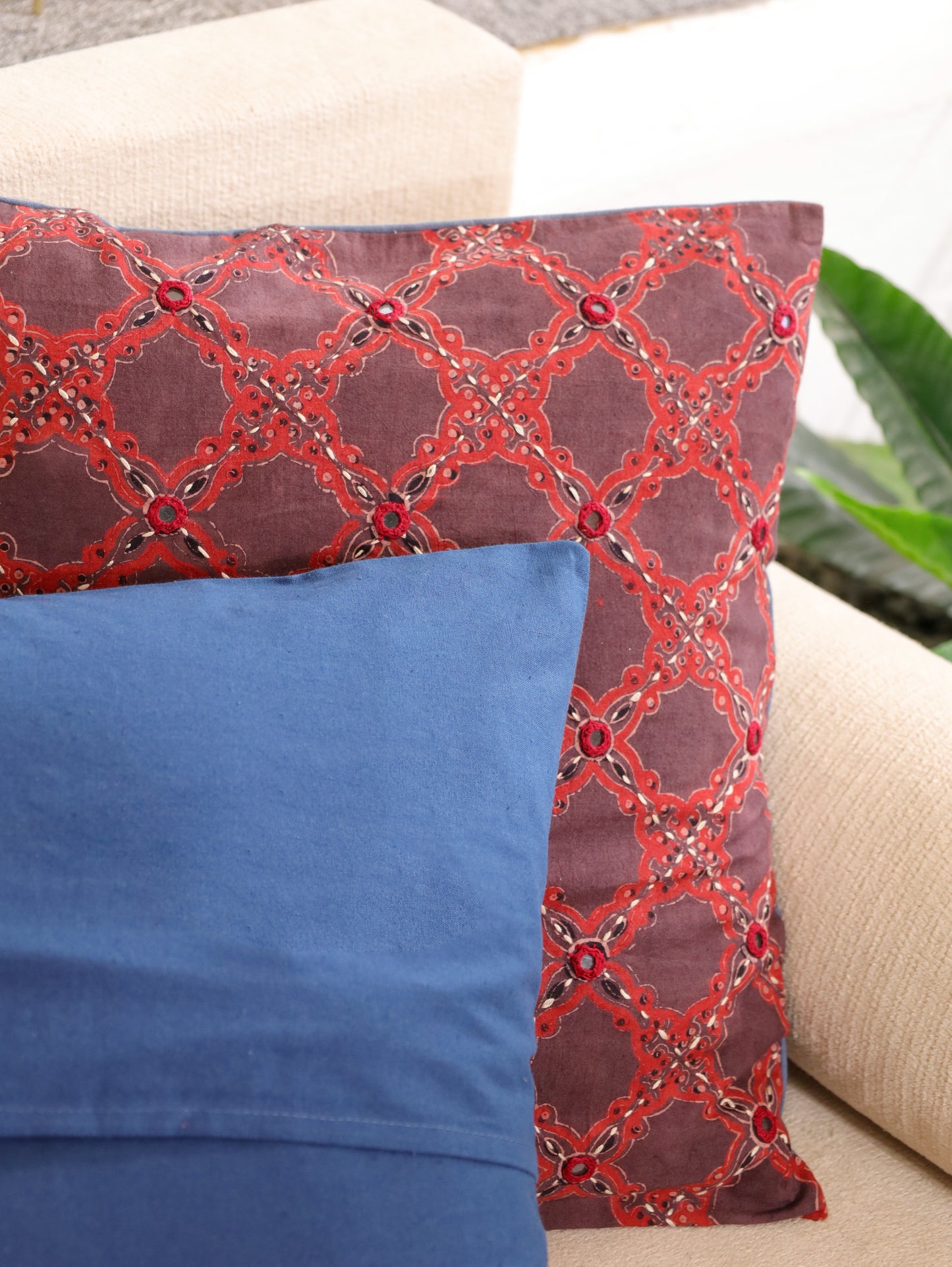 Crafted Brilliance Handcrafted Ajrakh Cushion Cover