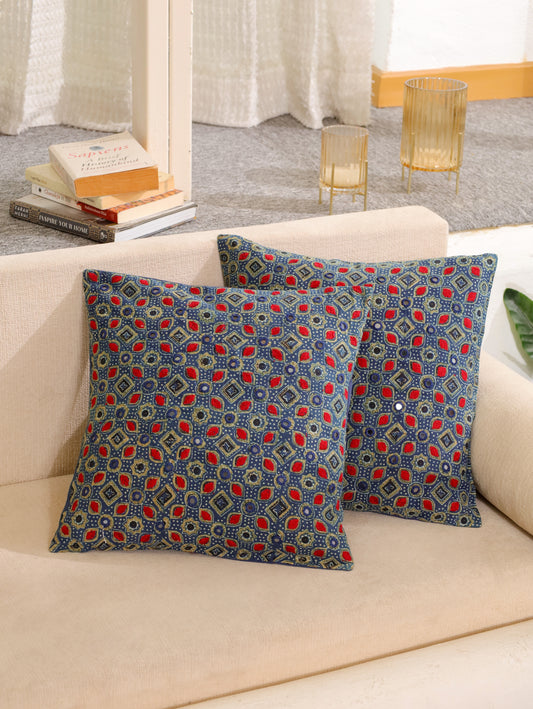 Color Rush Handcrafted Ajrakh Cushion Cover - Set of 2