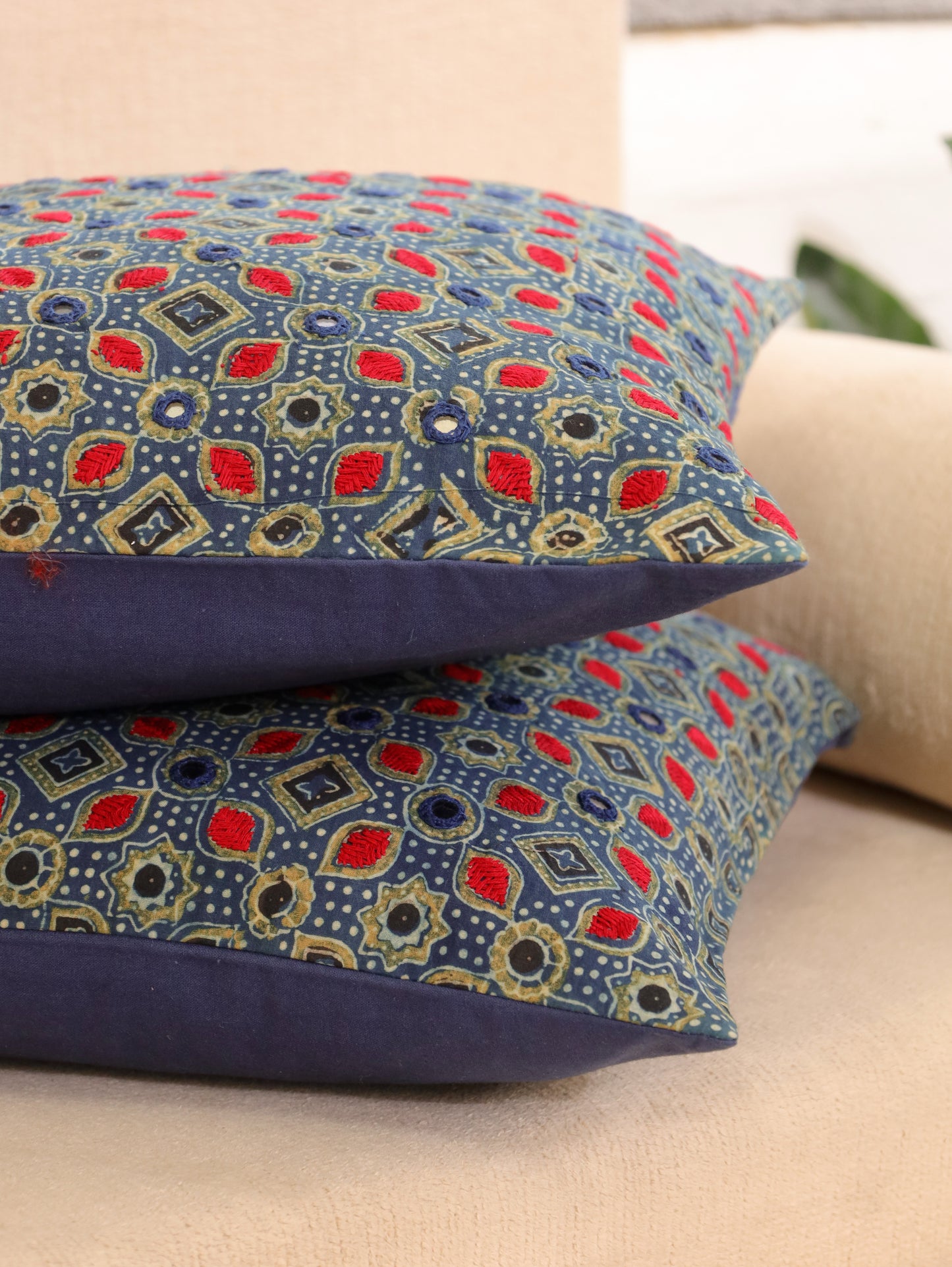Color Rush Handcrafted Ajrakh Cushion Cover - Set of 2