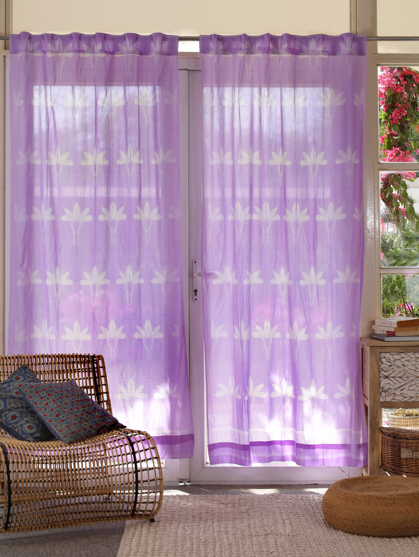 Lavender flower Hand Dyed Shibori Cotton Curtains - Set of 2