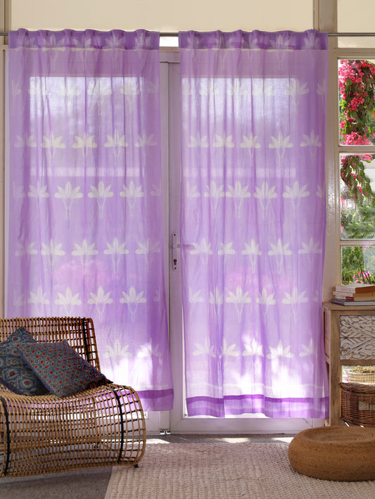 Lavender flower Hand Dyed Shibori Cotton Curtains - Set of 2