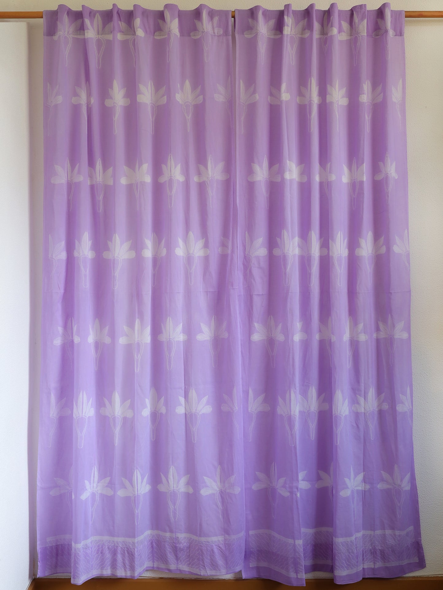 Lavender flower Hand Dyed Shibori Cotton Curtains - Set of 2