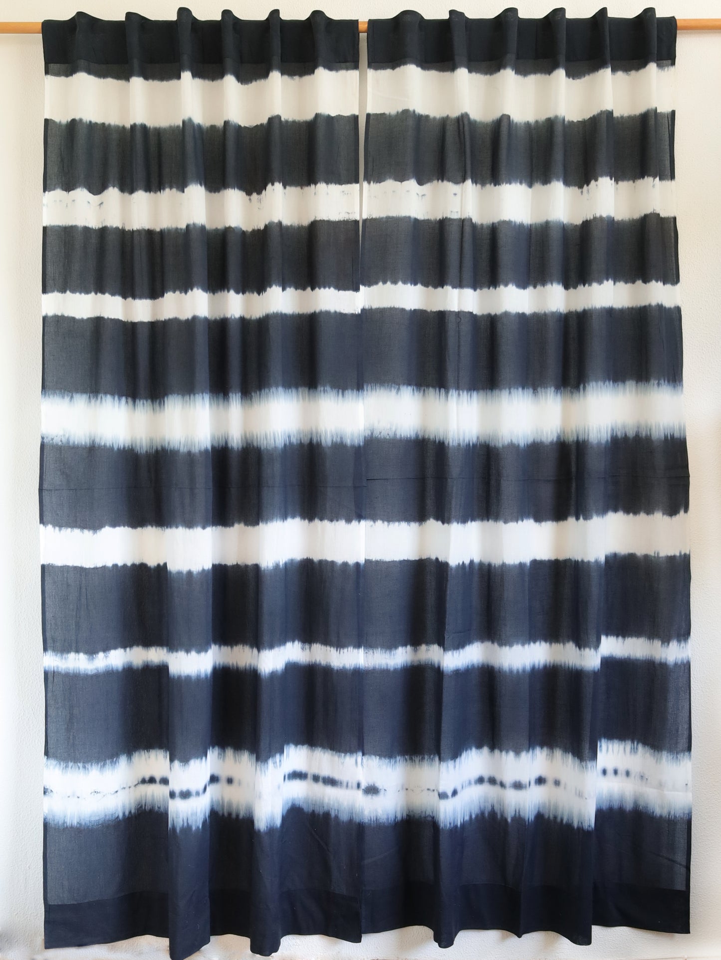 Inky Streak Hand Dyed Shibori Cotton Curtains - Set of 2