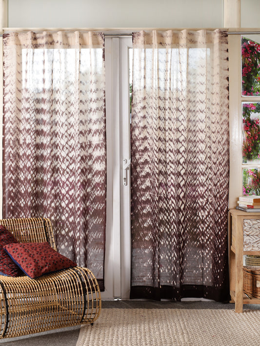 Melted Mocha Hand Dyed Shibori Cotton Curtains - Set of 2