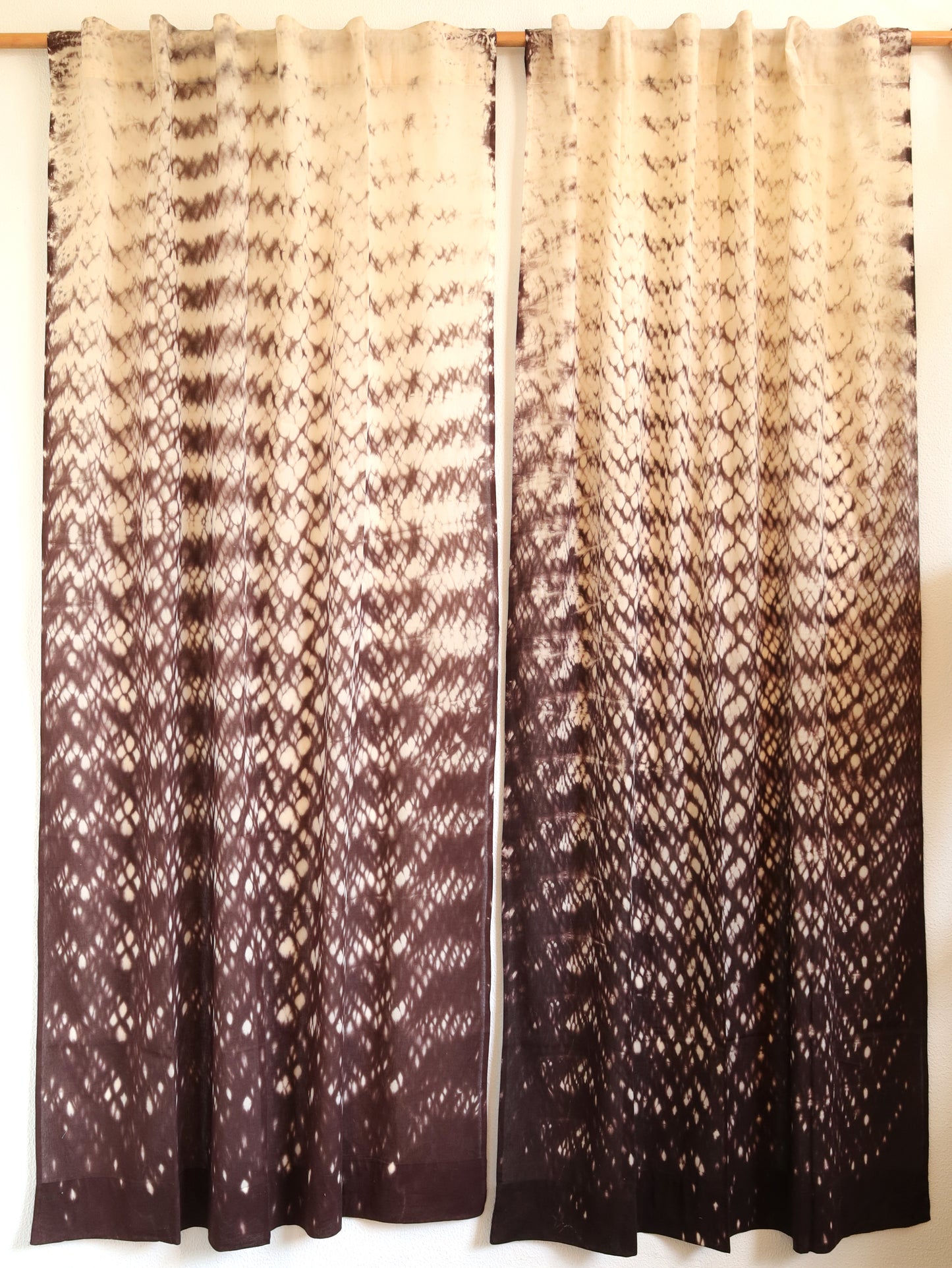 Melted Mocha Hand Dyed Shibori Cotton Curtains - Set of 2
