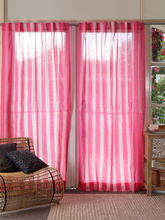 Blush Lines Hand Dyed Shibori Cotton Curtains - Set of 2