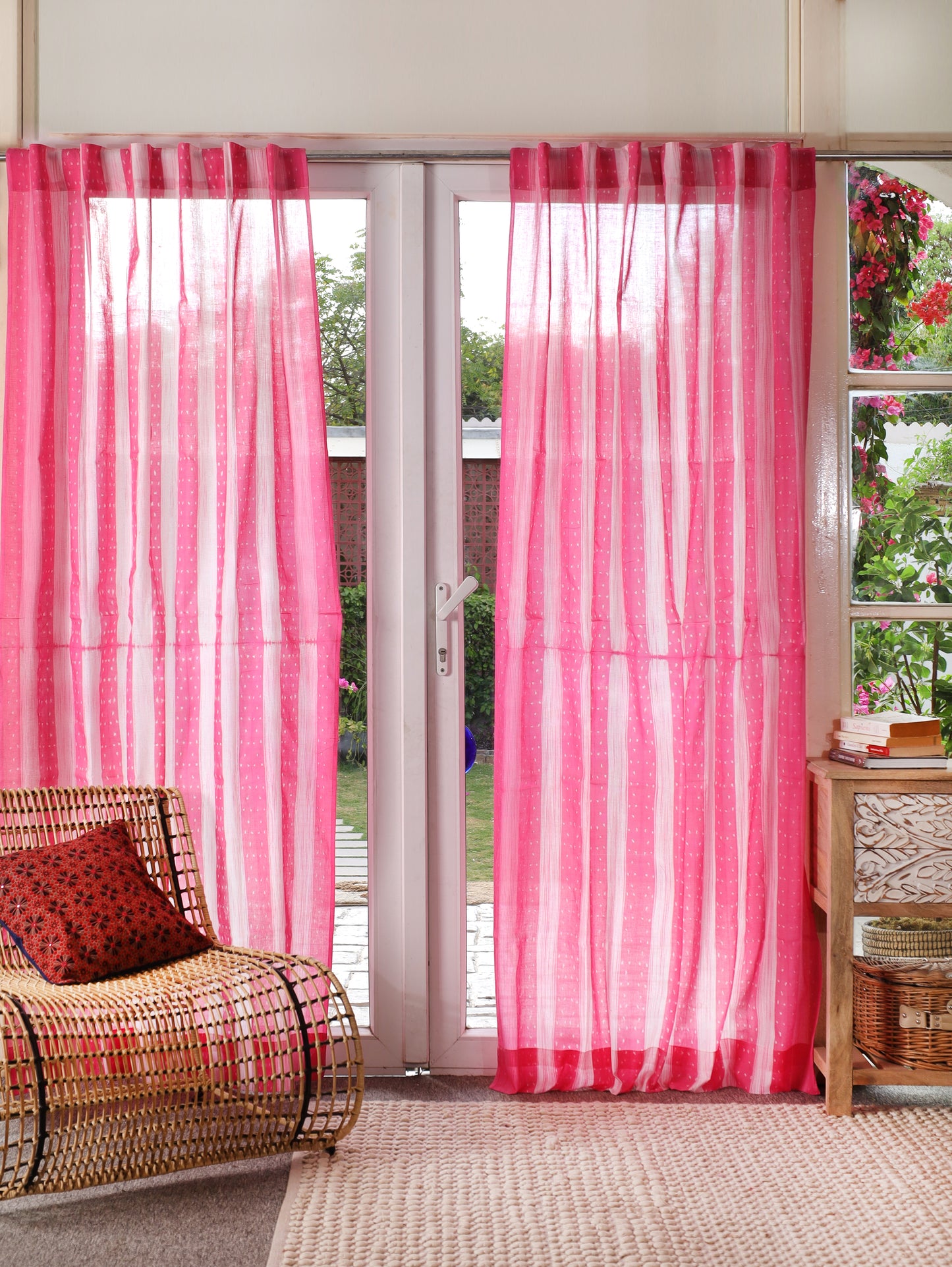 Blush Lines Hand Dyed Shibori Cotton Curtains - Set of 2