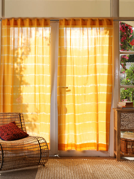 Sunwash Hand Dyed Shibori Cotton Curtains - Set of 2