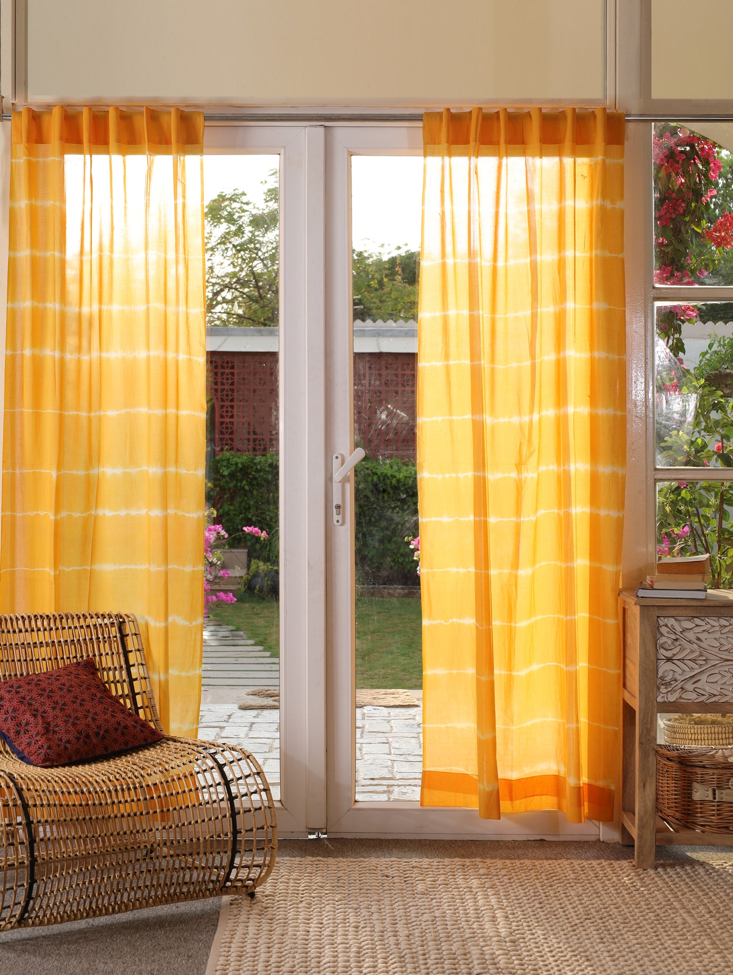 Sunwash Hand Dyed Shibori Cotton Curtains - Set of 2
