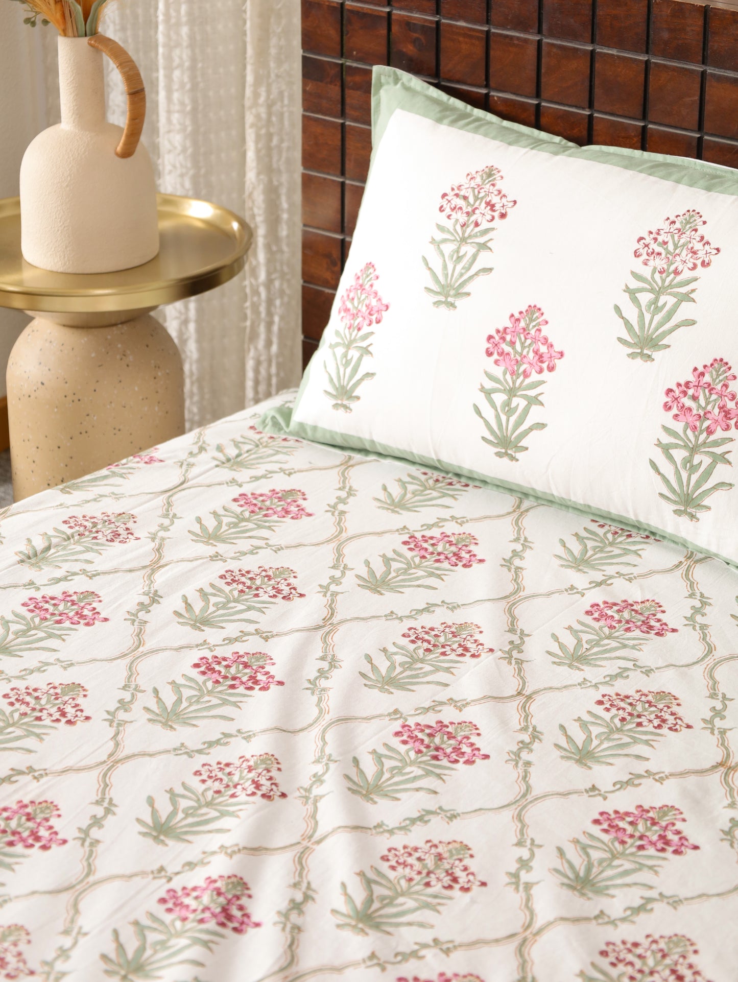 Garden Bloom Hand Block Printed King Size Bedsheet
