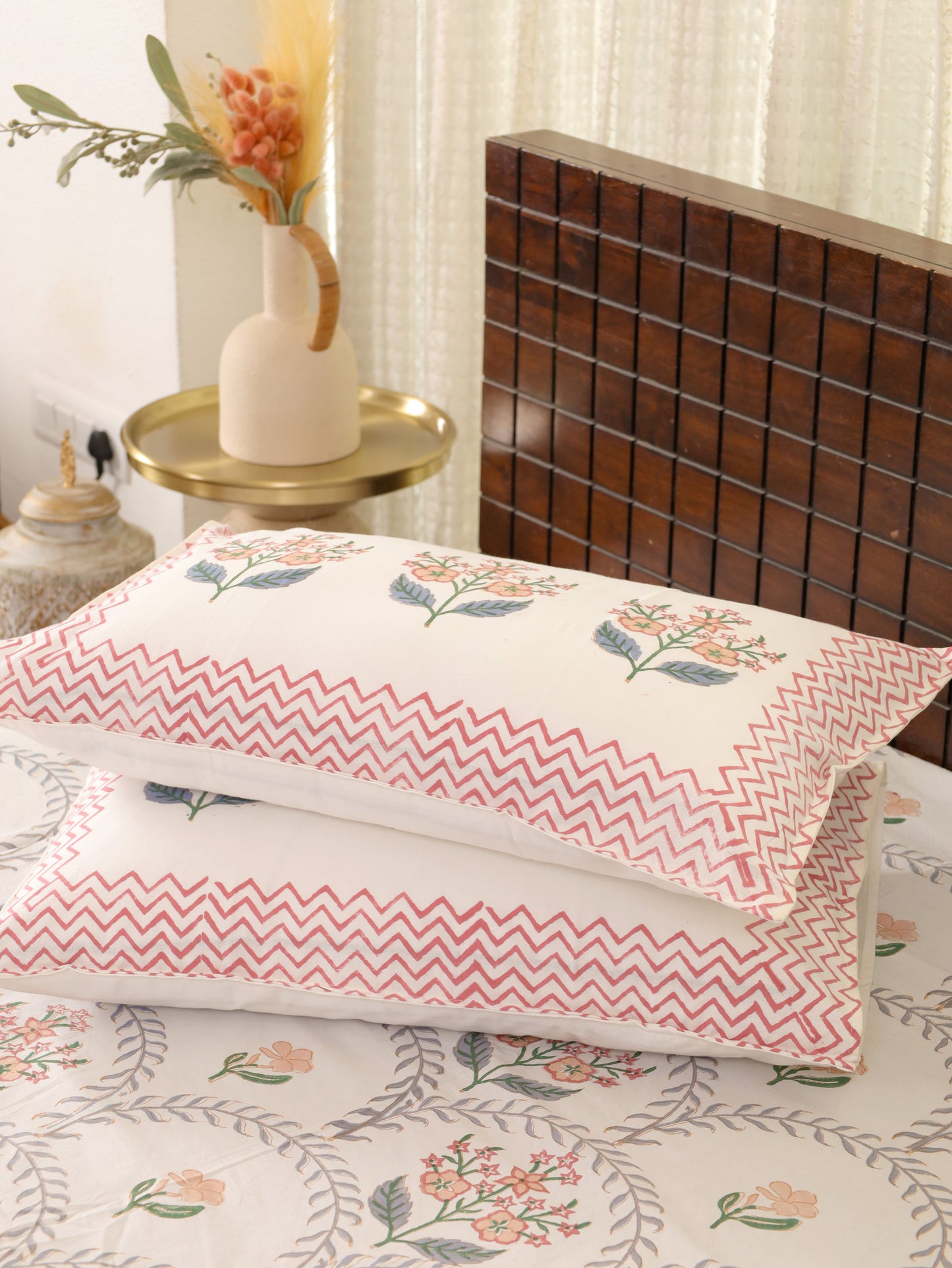 Gulmohar Baagh Hand Block Printed Queen Size Bedsheet