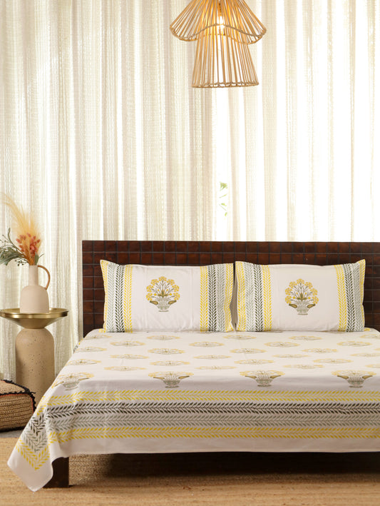Haldi Baagh Hand Block Printed Queen Size Bedsheet