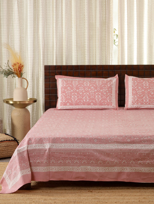 Gulaabi Dhaga Hand Block Printed Queen Size Bedsheet