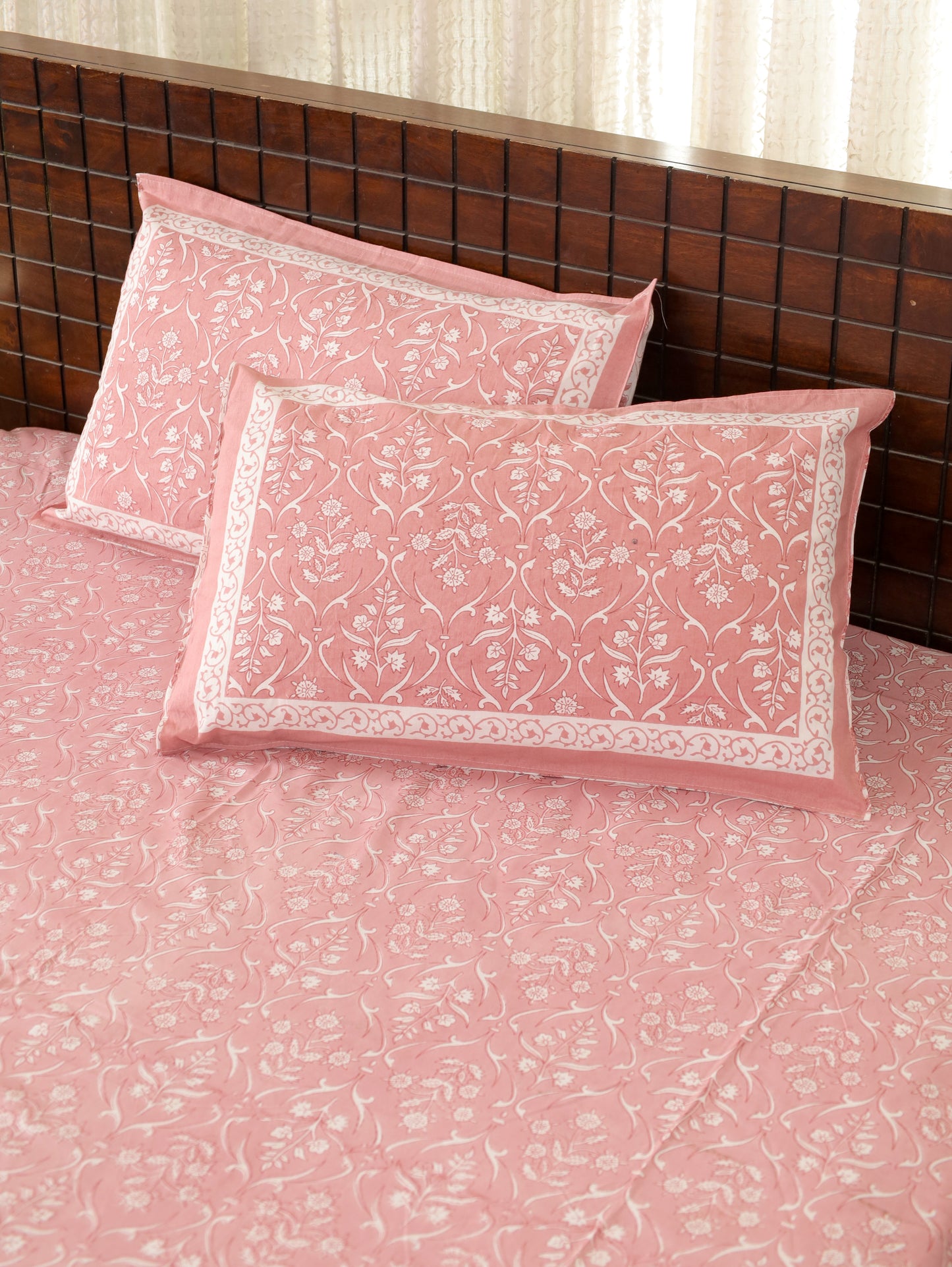 Gulaabi Dhaga Hand Block Printed Queen Size Bedsheet