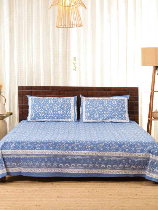 Neel Dhaga Hand Block Printed Queen Size Bedsheet