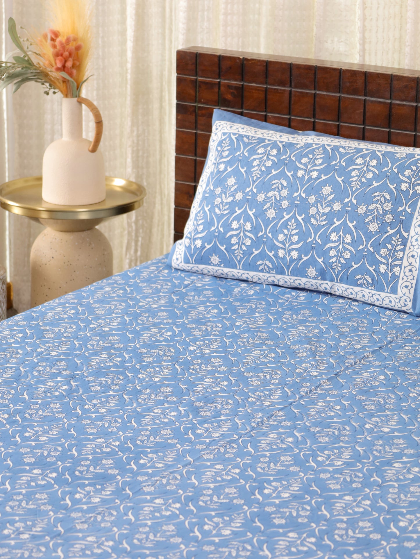 Neel Dhaga Hand Block Printed Queen Size Bedsheet