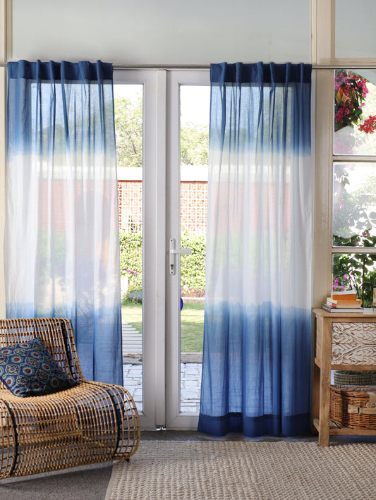 Safed Leher Hand Dyed Shibori Cotton Curtains - Set of 2
