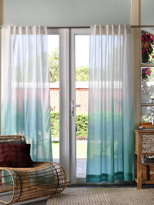 Aqua Cloud Hand Dyed Cotton Curtains - Set of 2