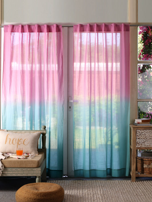 Cotton Candy Wave Hand Dyed Ombre Curtains - Set of 2