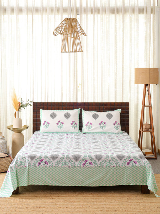 Rang Mahal Hand Block Printed Queen Size Bedsheet
