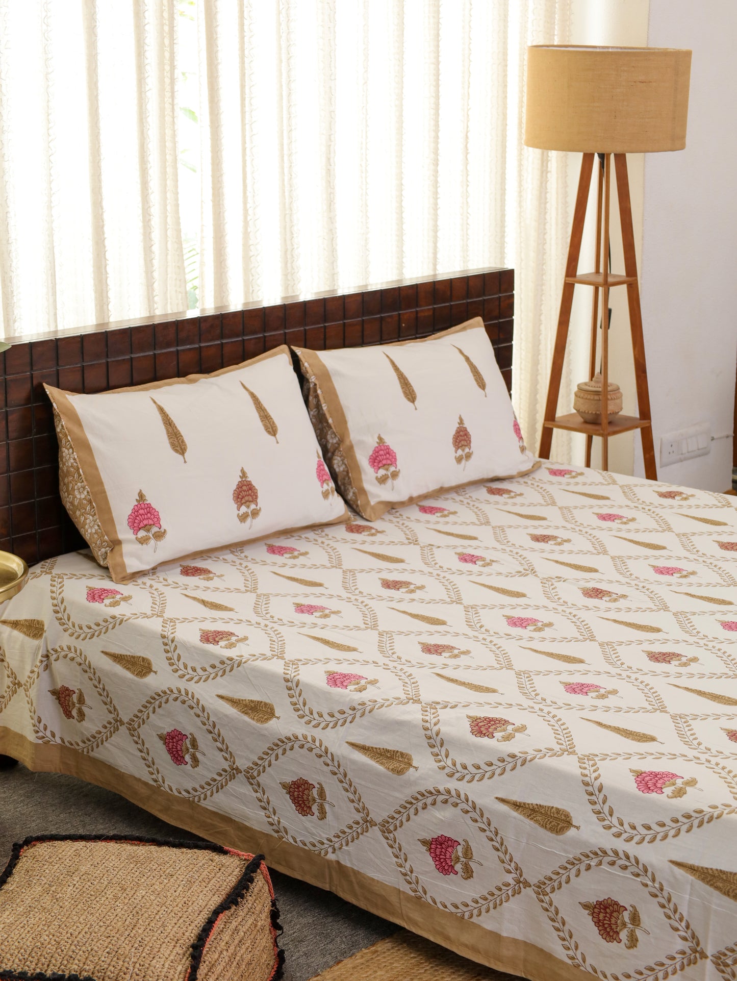 Mitti Ke Phool Hand Block Printed Queen Size Bedsheet