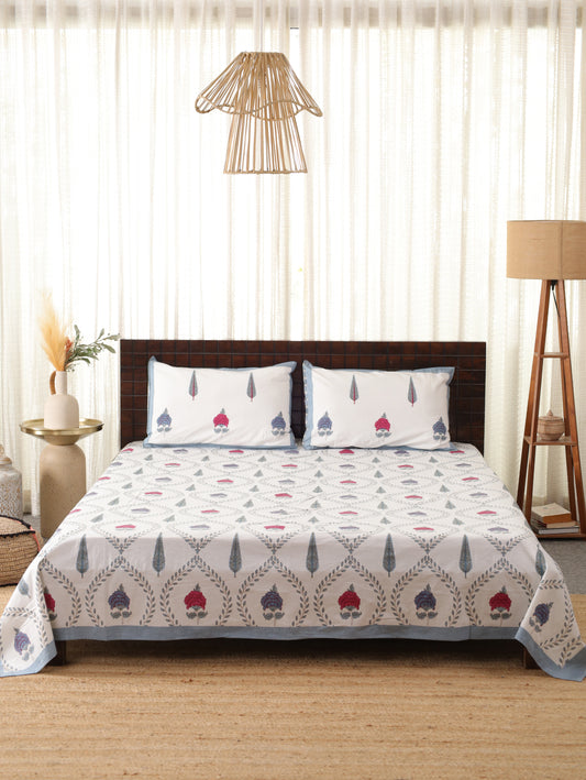 Gagan Ke Phool Hand Block Printed Queen Size Bedsheet