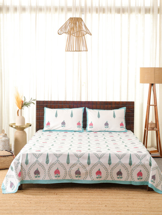 Boond Ke Phool Hand Block Printed Queen Size Bedsheet
