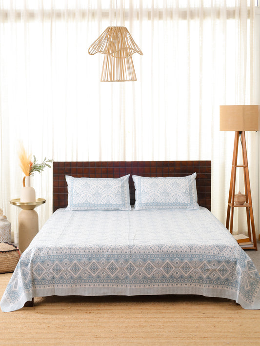 Grey Jharokha Hand Block Printed Queen Size Bedsheet