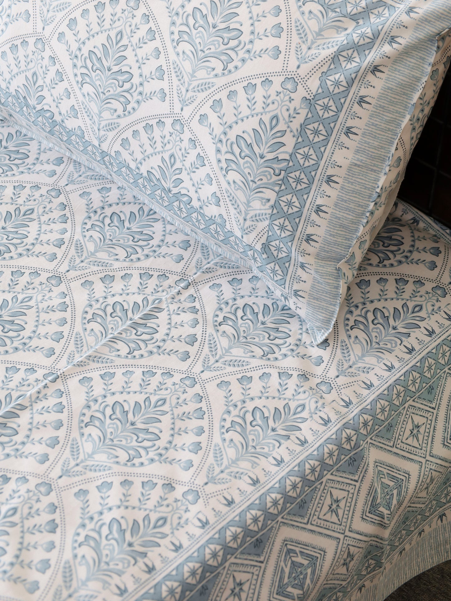 Grey Jharokha Hand Block Printed Queen Size Bedsheet