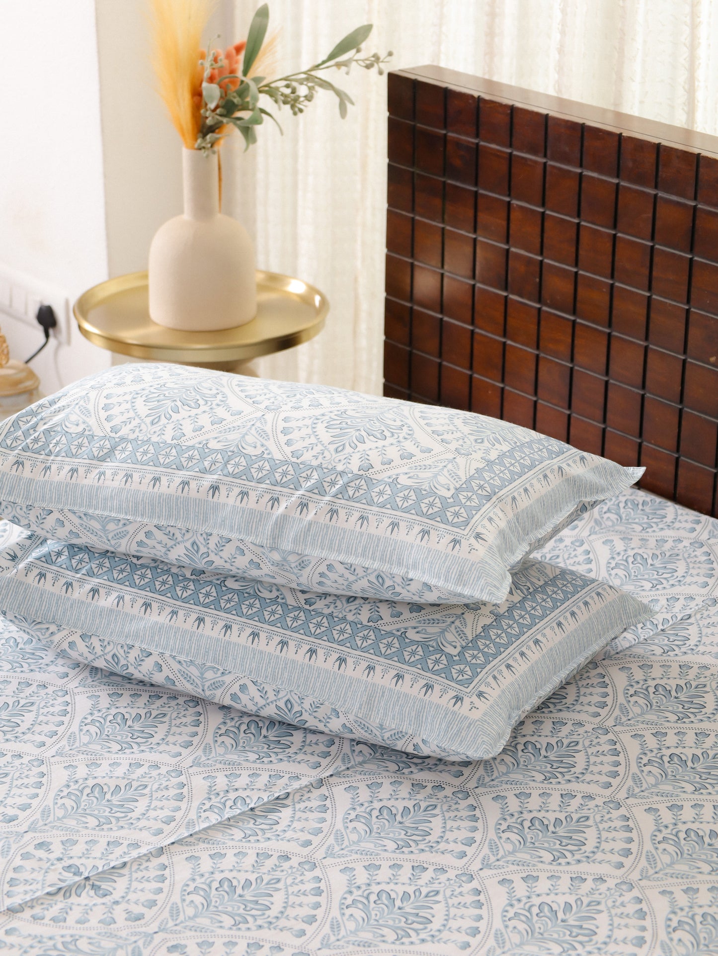 Grey Jharokha Hand Block Printed Queen Size Bedsheet