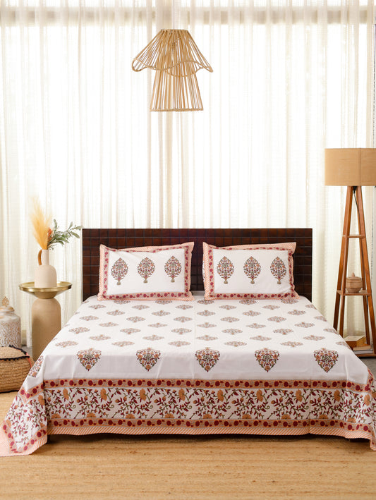 Lal Gharana Hand Block Printed Queen Size Bedsheet