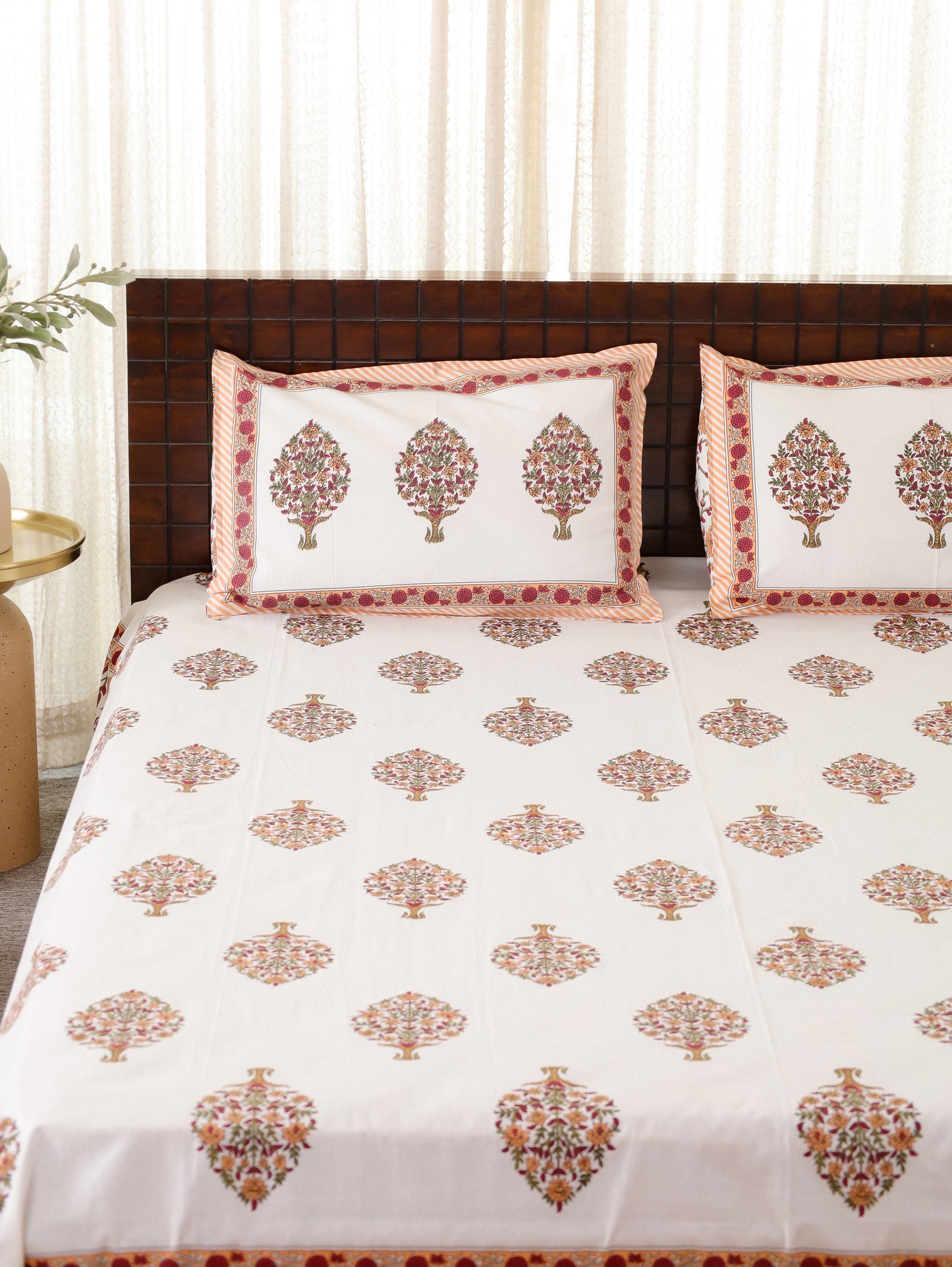 Lal Gharana Hand Block Printed Queen Size Bedsheet