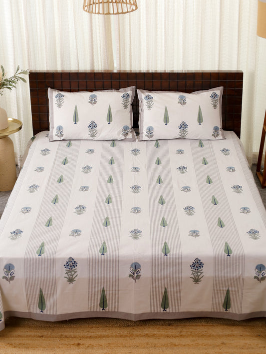 Neeli Patti Hand Block Printed Queen Size Bedsheet