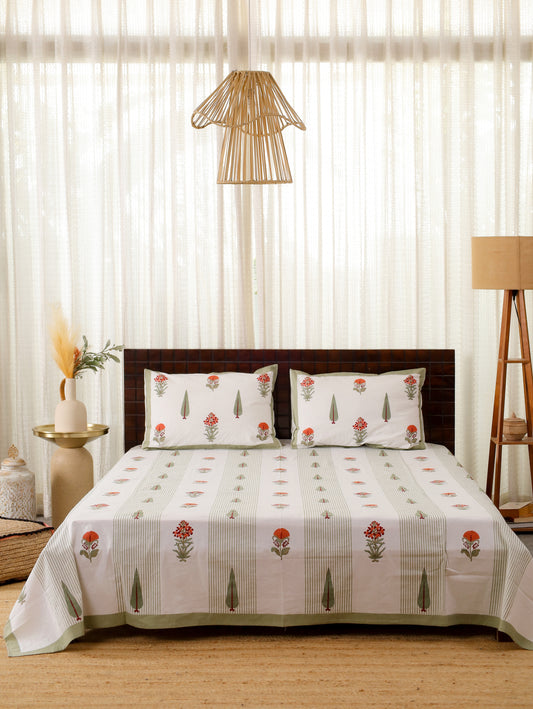 Hari Patti Hand Block Printed Queen Size Bedsheet