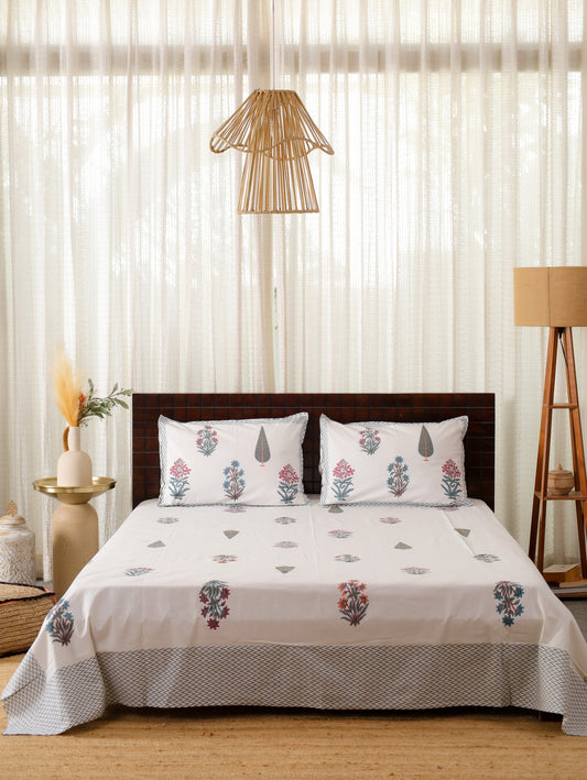 Pink Whispers Hand Block Printed Queen Size Bedsheet