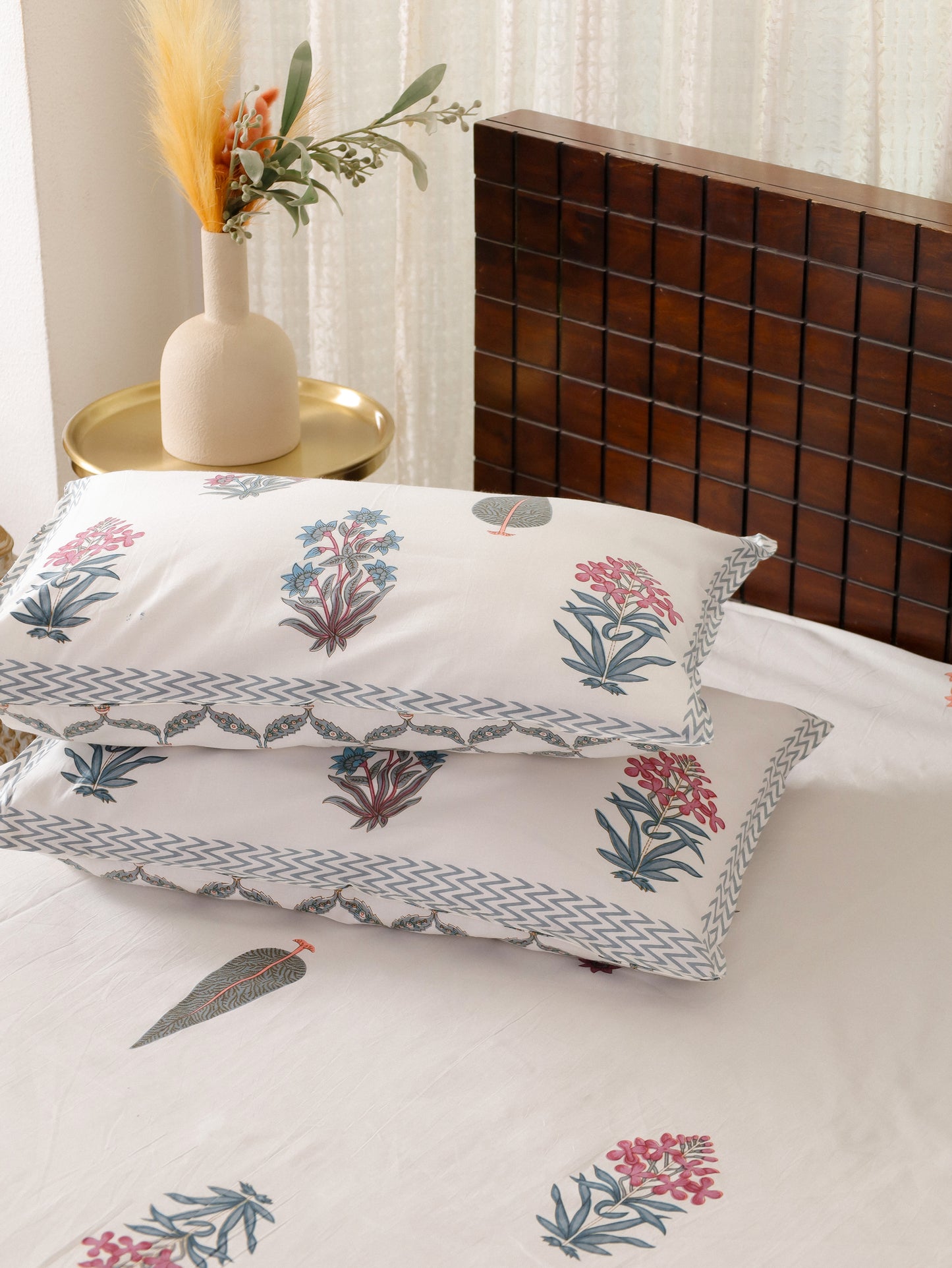 Pink Whispers Hand Block Printed Queen Size Bedsheet