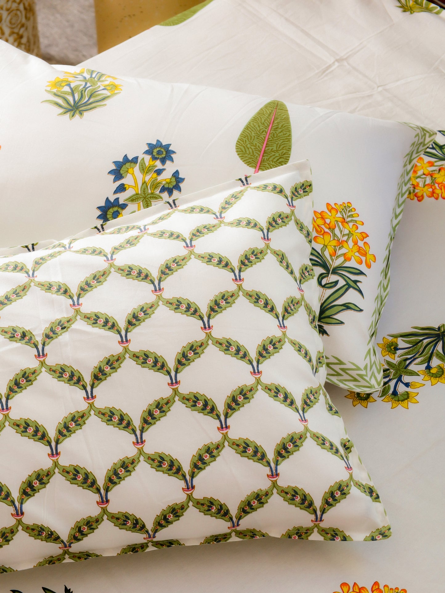 Yellow Whispers Hand Block Printed Queen Size Bedsheet