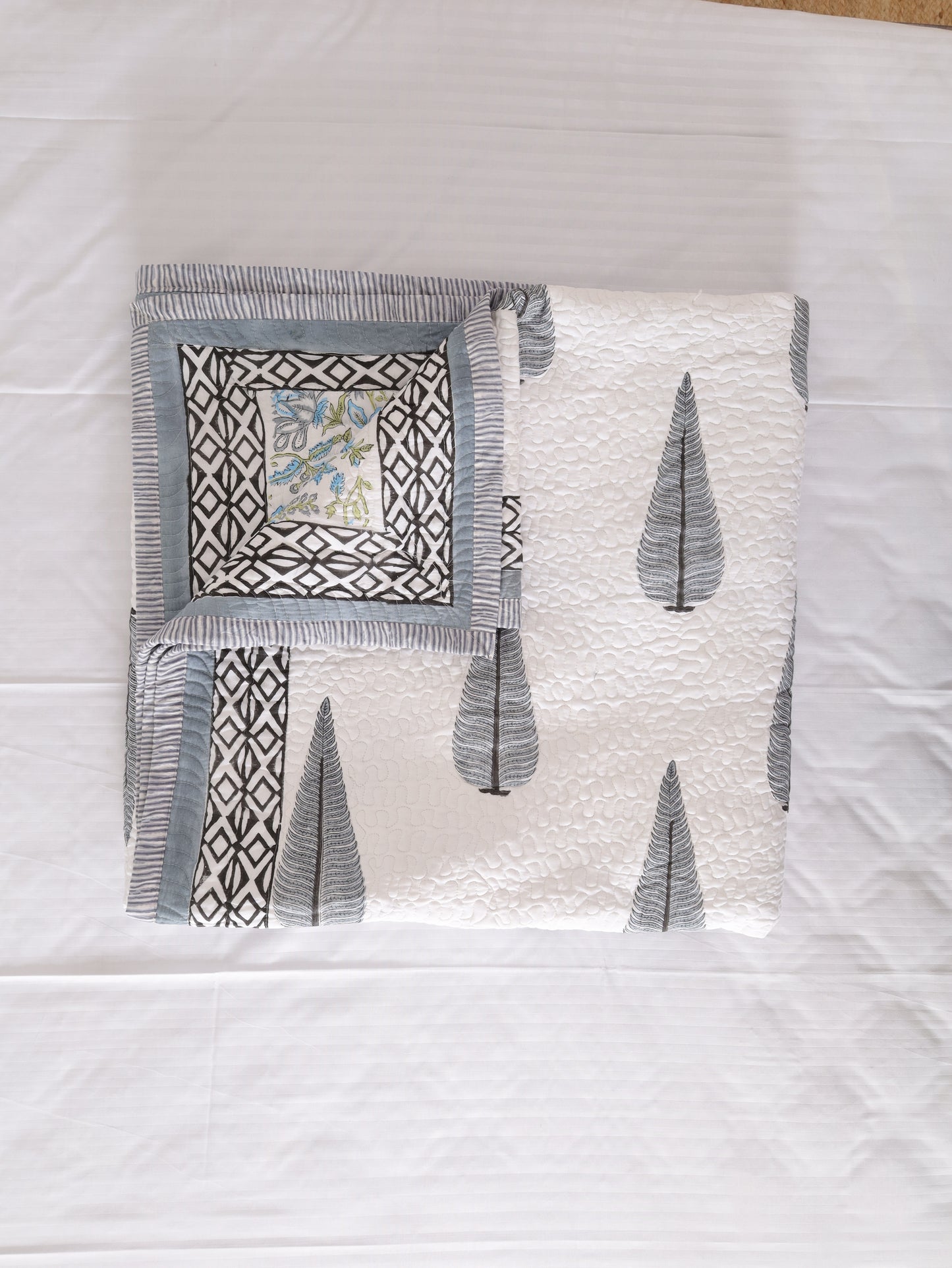 Blue Haze Hand Block Print Cotton AC Comforter